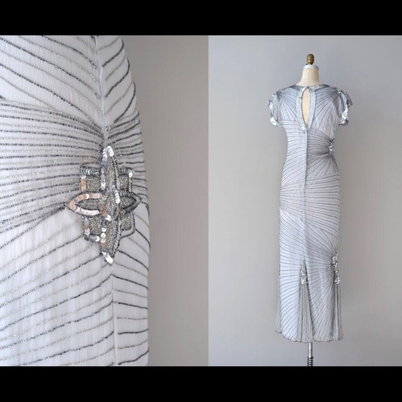 Vintage Deco Sequined Silver Dress - Picture 3 of 7